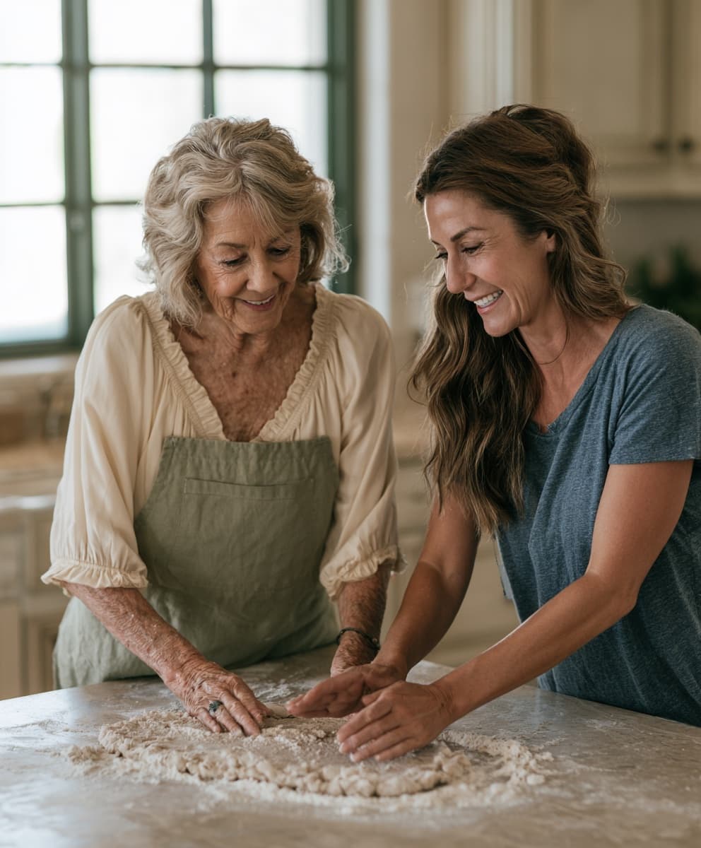 A caregiver and an older adult spending time together at home