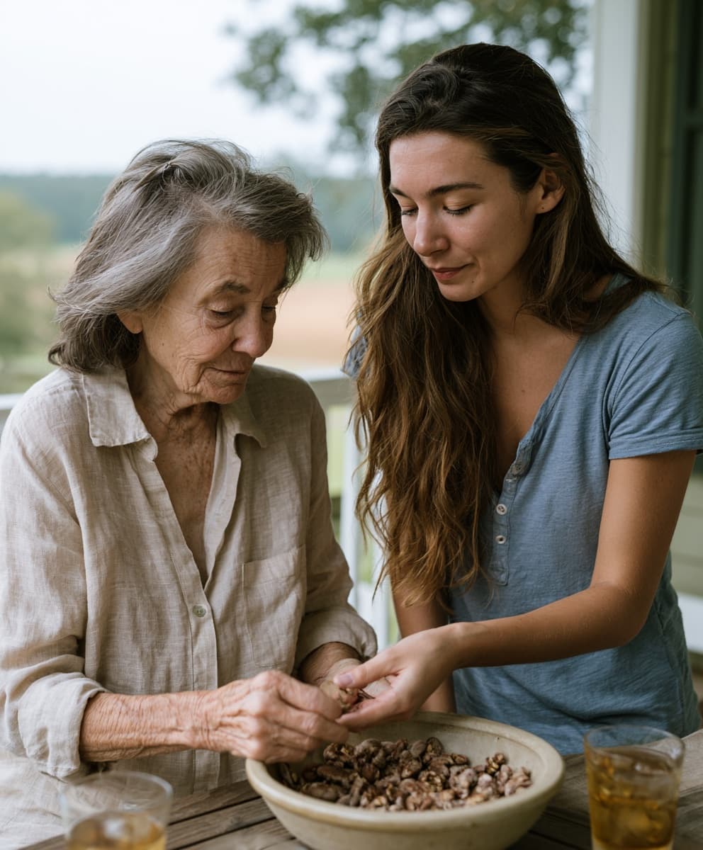 A caregiver and an older adult spending time together at home