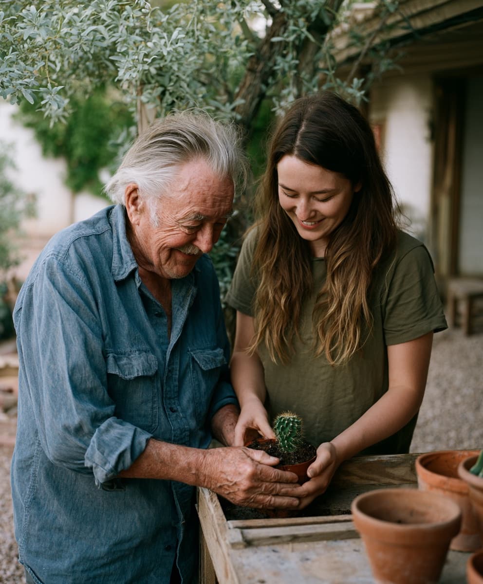 A caregiver and an older adult spending time together at home